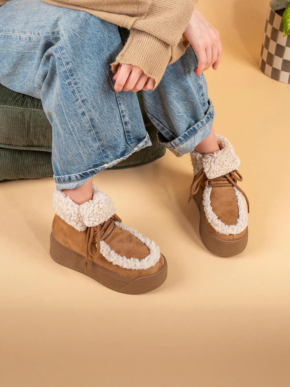 WARM AND FUZZY in Tan