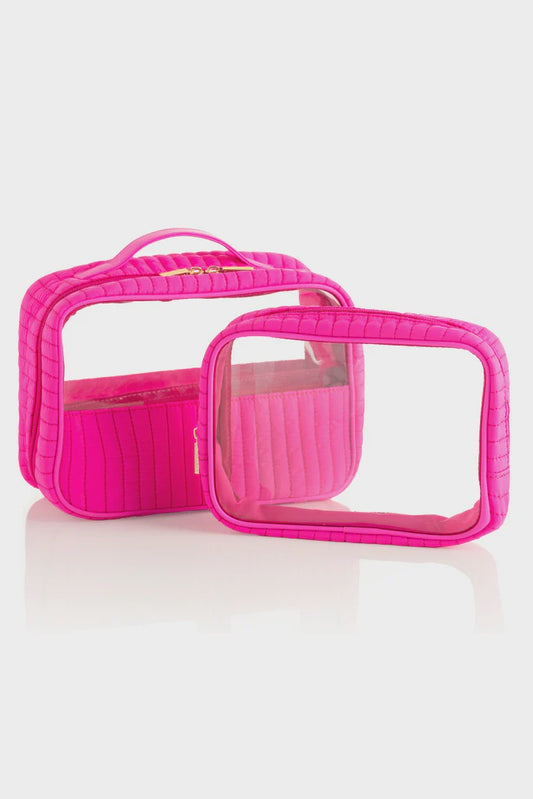 EZRA SET OF 2 CLEAR COSMETIC CASES in Magenta