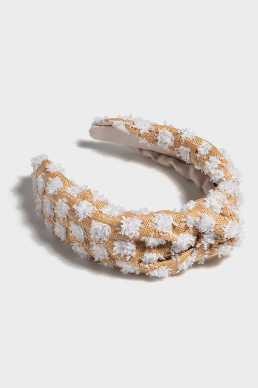 TUFTED STRAW KNOTTED HEADBAND in White