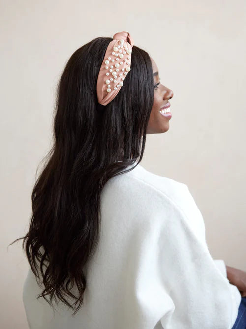 KNOTTED PEARL EMBELLISHED HEADBAND in Blush